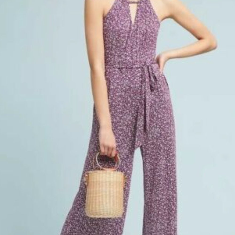 Maeve by Anthropologie Purple Floral Jumpsuit